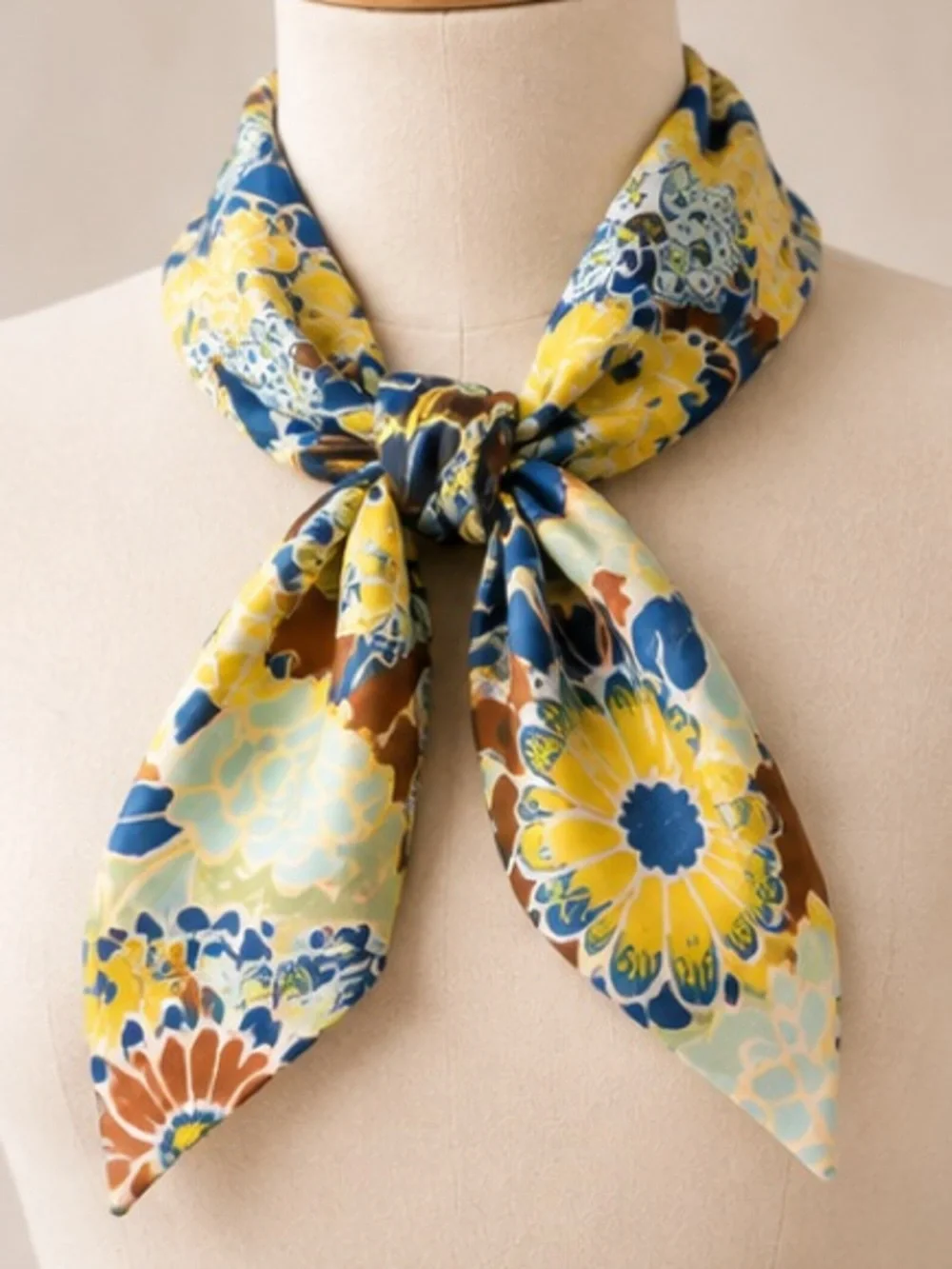 Pair of 2 Yellow & Blue Floral 100% Silk Twilly Scarves for Bags NWOT